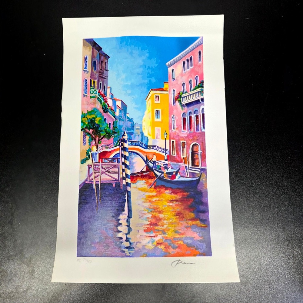 Pava Venice Canal Lithograph Print 9x14 Pink Yellow Signed Limited Edition